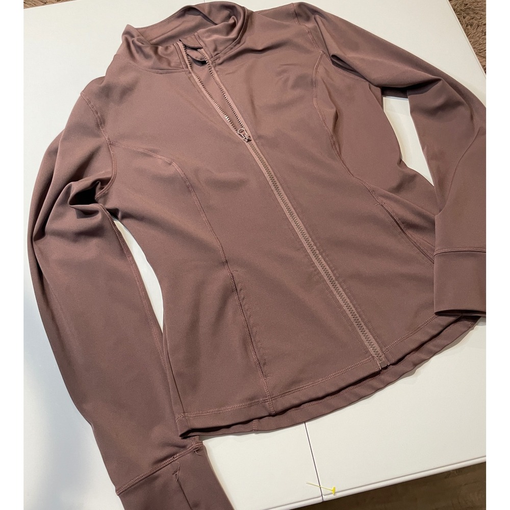V Athletic Mauve Brown Full Zip Mock Neck Yoga Jacket with Thumbholes Size M